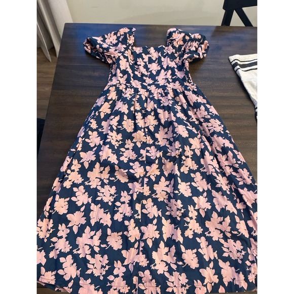 The Nines By Hatch Maternity Navy Pink Floral Smock Midi Dress Size s - Picture 3 of 3